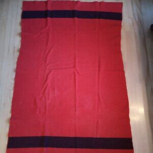Vintage Red with Black Stripes Heavy Wool Blanket 48"x 75"